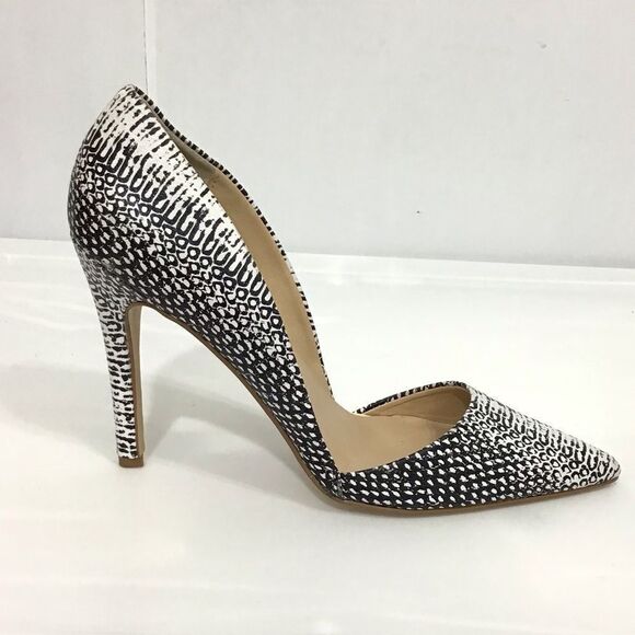 B By Betty Mueller Black & White Print Stilettos Pumps Size 9 1/2 Good Condition - Picture 1 of 10